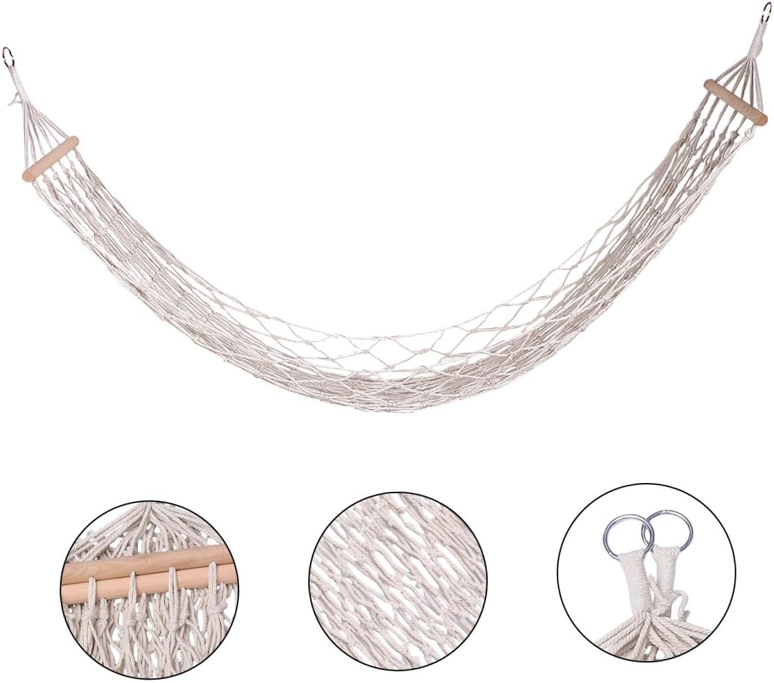 Zerodeko Portable Cotton Rope Hammock Swing with Wood Spreaders, Single Hanging Chair for Indoor Outdoor Camping, Includes Carry Bag and Heavy-Duty Hanging Ropes