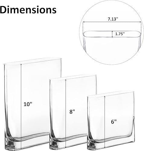 Miniatura 2 de CYS EXCEL 3 jarrones de vidrio para libros (altura-6", 8", 10") | Jarrón ovalado de bloque de flores de borde redondo | Jarrón rectangular moderno