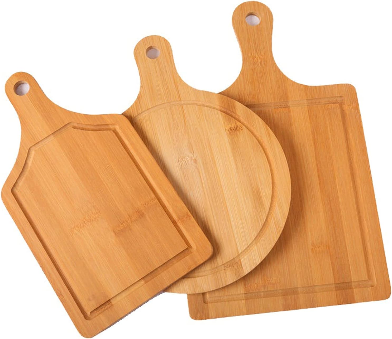 Round Wooden Cutting Board with Handle - Solid Wood Kitchen Board for Pizza, Bread, Fruit - 40x24cm, Easy to Hang, Durable and Stylish Food Prep Essential