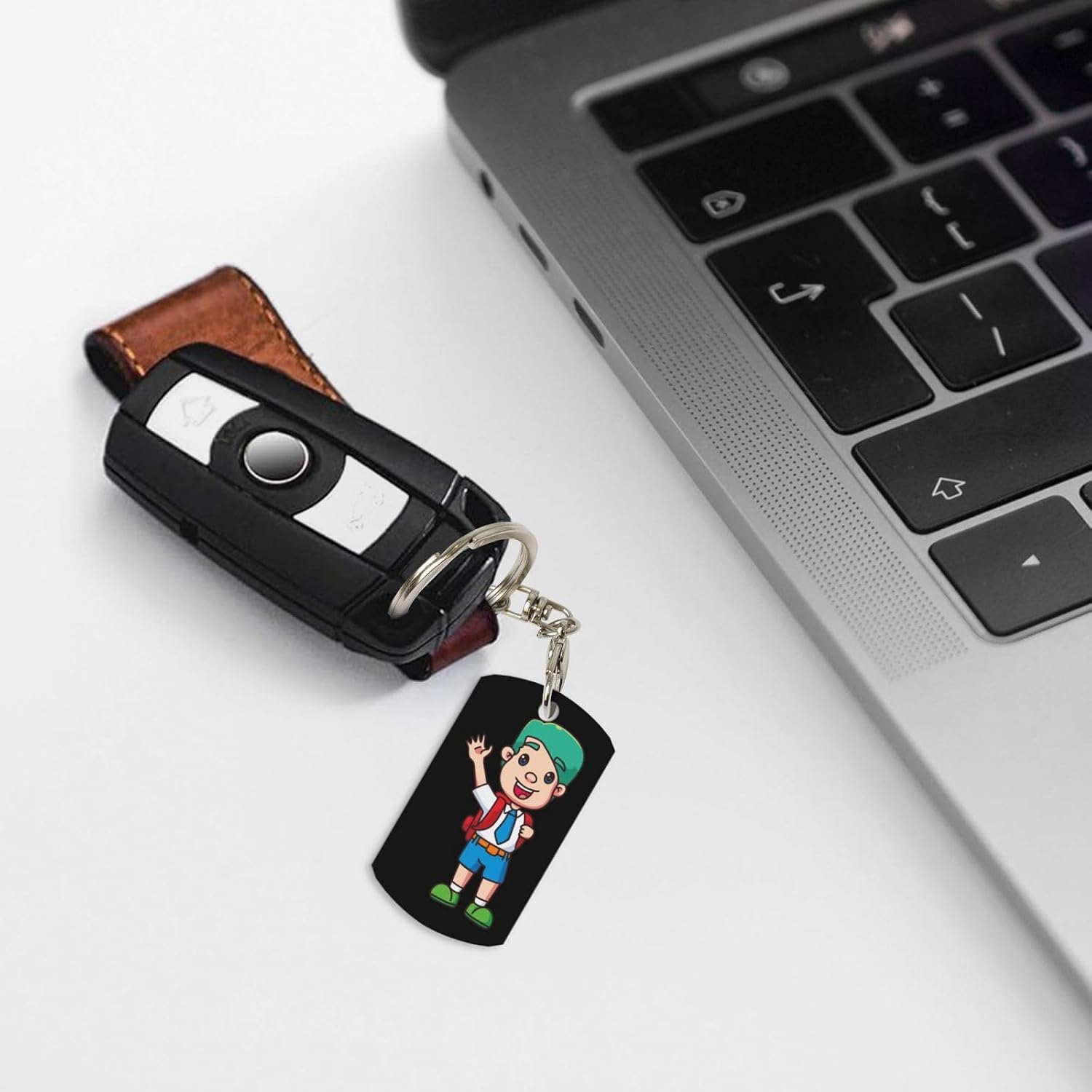 NIENIE Cute Little Student Keychain for Men Women Aluminum Durable Car Key Chain, Funny Keychains Key Ring for Bag Keys Luggage Ornament Pendant image 3