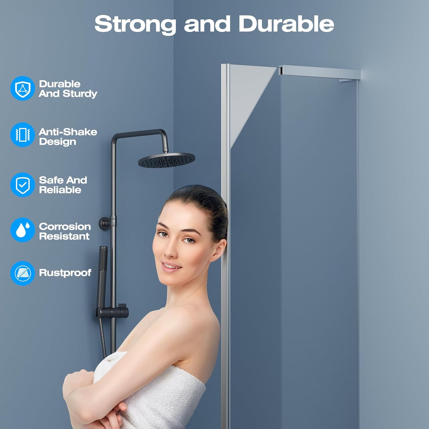 Heavy Duty Fixed Glass Clamp Support Bracket for Frameless Shower Doors,Reliably 304 Stainless Steel Stabilizing Bar for 6-12mm Glass Panels,No-Drill Installation, Polished Chrome