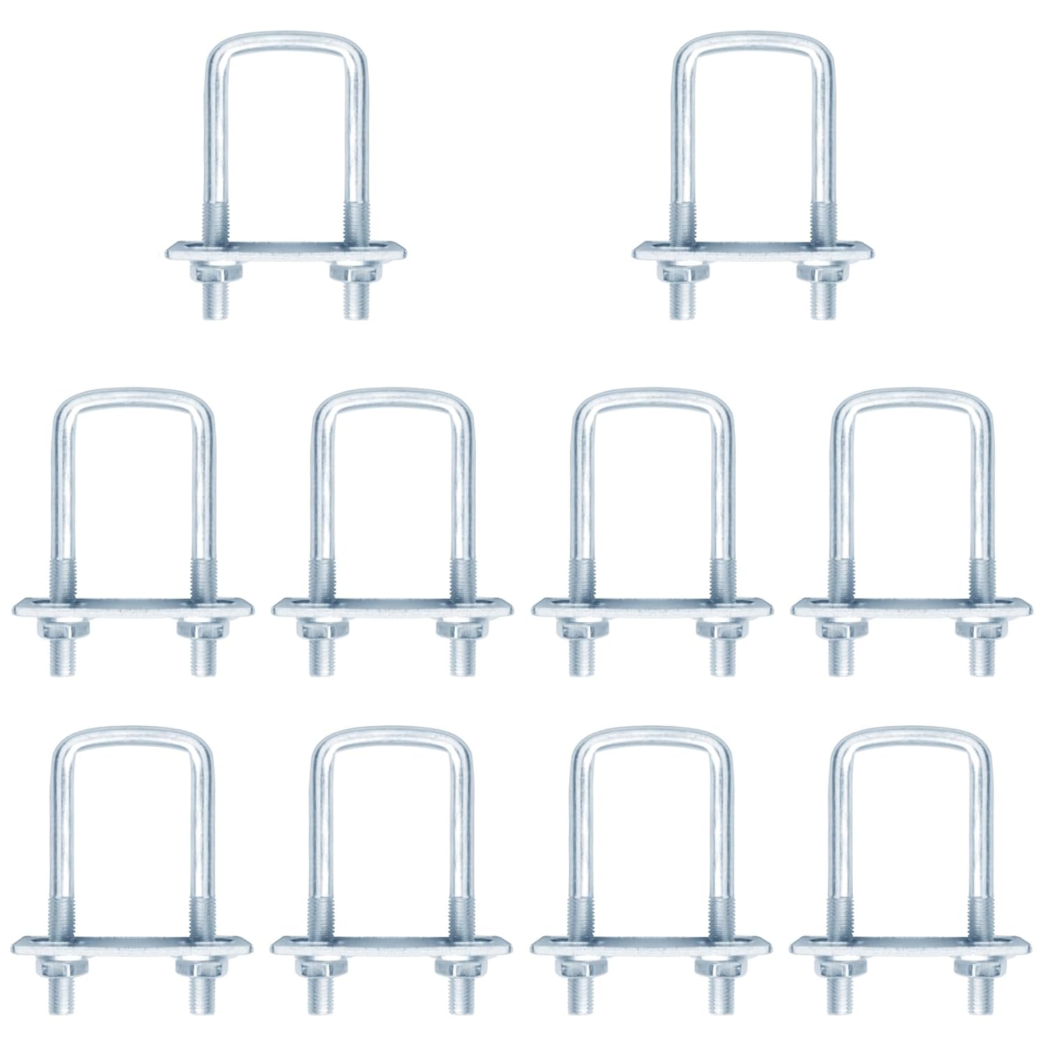 10 Pcs 2 Inch Wide Square U-Bolt for Trailer, M10 x 2" x 4-5/8", Electro-Galvanized Steel