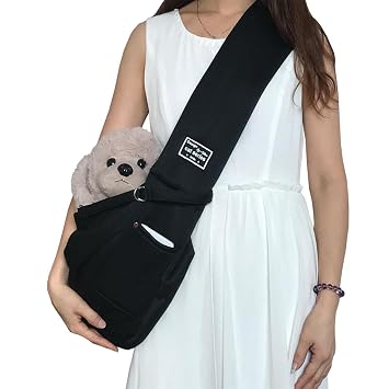 GAH Comfortable Pet Sling Bag Cats Tote Hand Free Dogs Carrier for Hiking Black