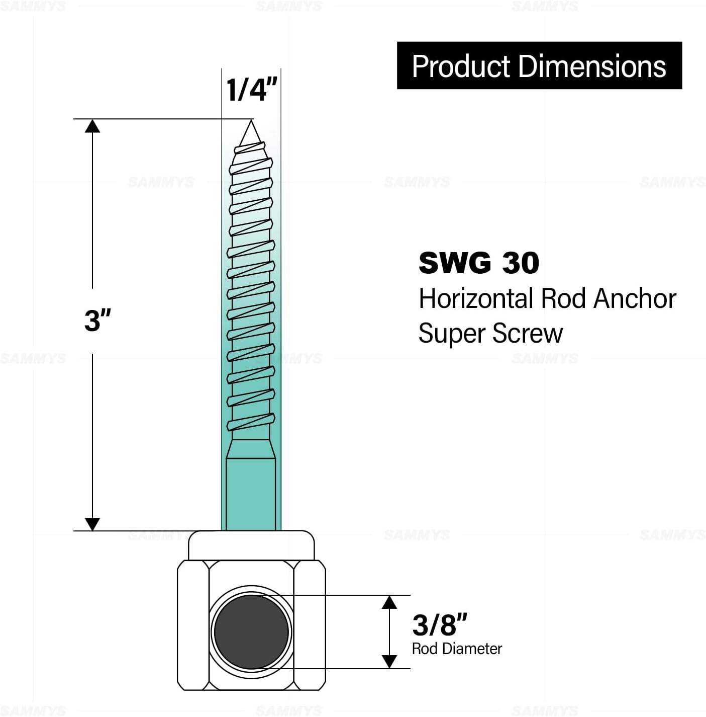 Everflow Sammys 8023925-100 SWG 30 3/8 Inch Screw Sidewinder Designed for Wood, Rod Hanger, Installs Horizontally, Steel with Zinc Plated, Corrosion Resistance, 1/4 x 3 Inch Screw Length (pack of 100)
