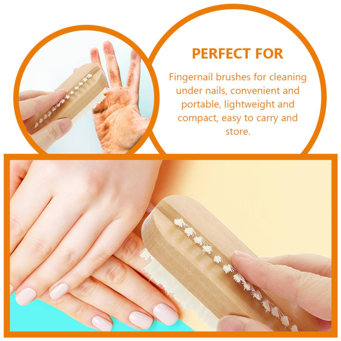 4pcs Dual-sided Nail Scrubber Brush for Hands and Heels Lightweight Lotus Wood and Pp Material Nail Cleaning Brushes for Home and Personal Use