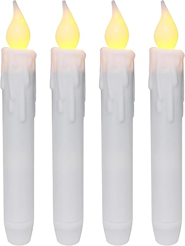 CVHOMEDECO. Velas cónicas parpadeantes LED sin llama, funcionan con pilas, con temporizador, color blanco, 6-34 pulgadas, juego de 4