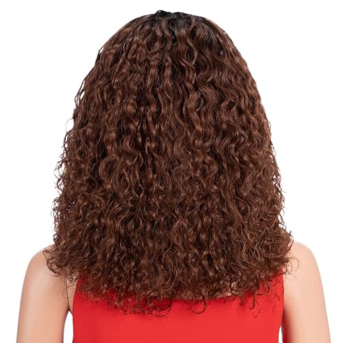 Miniatura 8 de Spotlight Pelucas de cabello humano virgen brasileño con flequillo de aspecto natural y ondulado de 10 pulgadas (rubio degradado, TT227)