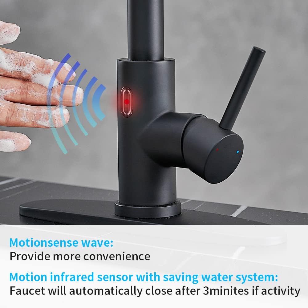 Black Touchless Kitchen Faucet with Pull Down Sprayer, WOTOKOL LED Light Smart Hands-Free Single Handle Kitchen Sink Faucet Motion Sensor Stainless Steel - - 