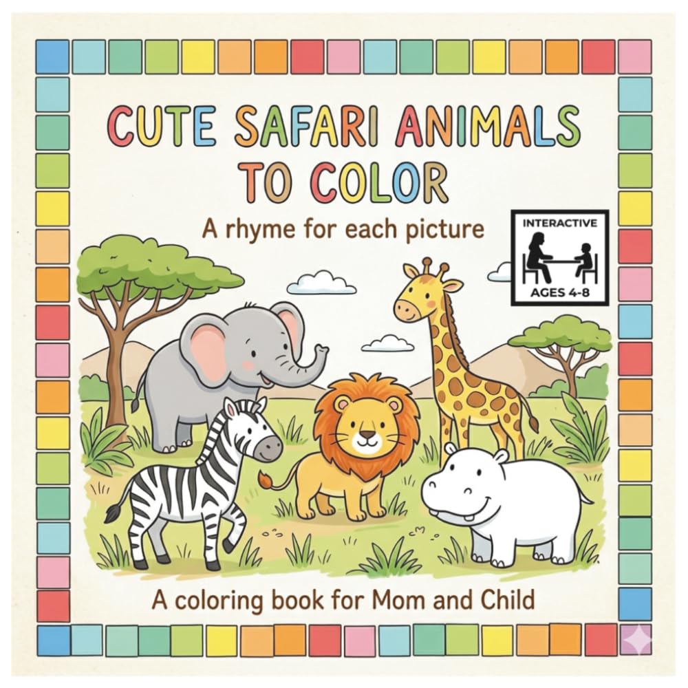 Cute Safari Animals To Color: Coloring Book for Kids | Interactive Book Kids | Jungle Animal Coloring Book| African Animal Coloring Book | Mom And ... Ages 4-8 (Animals To Color For Mom and Child)