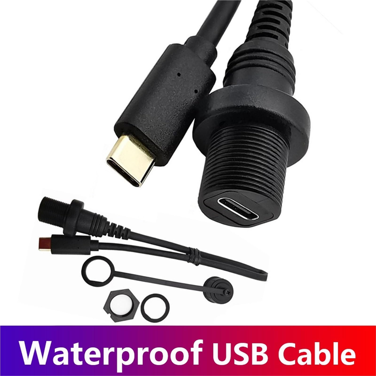 Wodoodporny kabel USB-C IP67 30cm, typ c 3.1 IP 67 męski na żeński, montaż panelowy, wodoodporne przedłużenie złącza