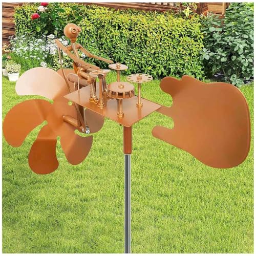 ZaiZaiSMao Mulino a Vento, per Band Rock Mulino A Vento in Metallo, 32x15cm Girandola A Vento Gigante per Terrazza, Esterni, Giardino,Gold