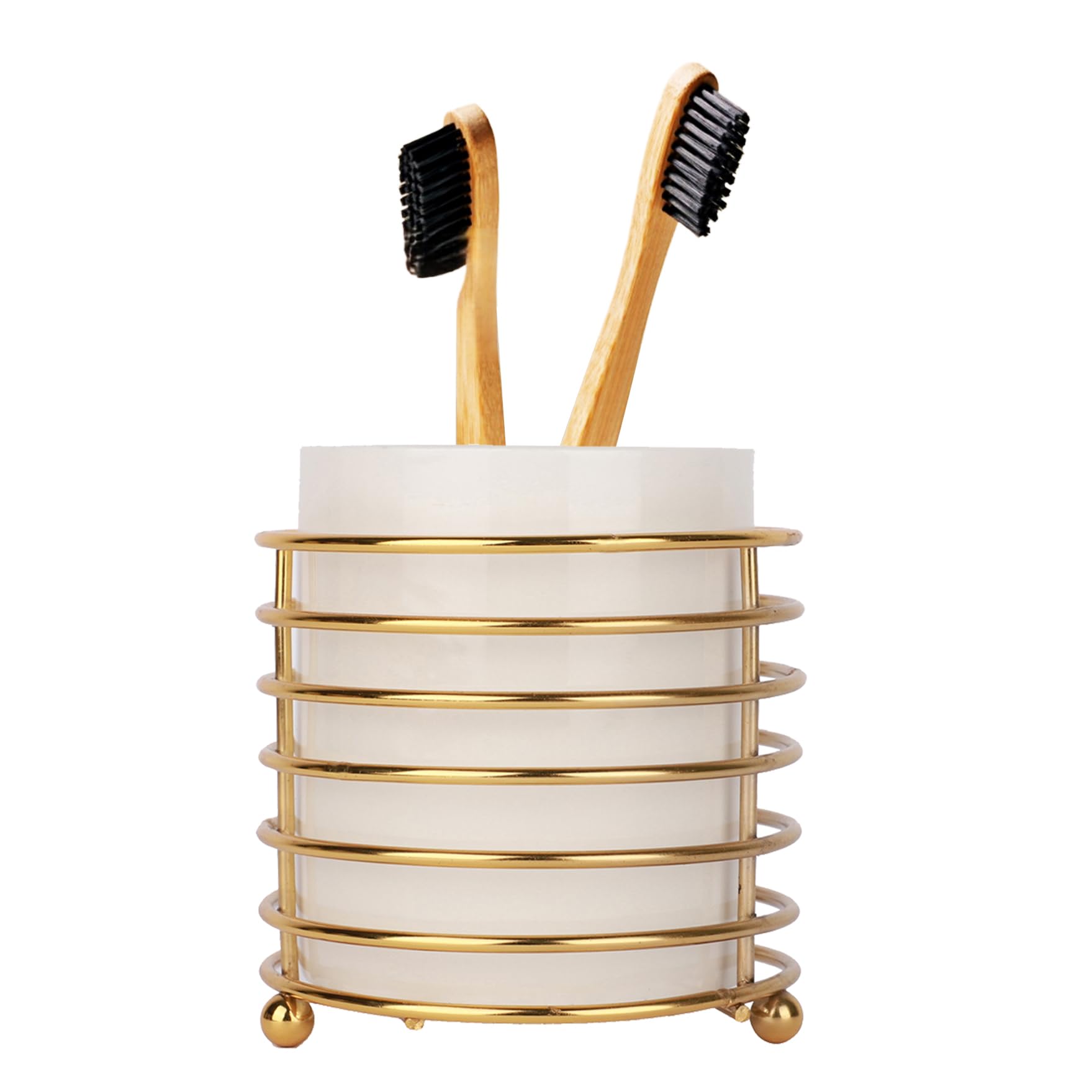 Louie Silna Gold Toothbrush Holders For Bathroom Countertop,White Ceramic With Metal Trame