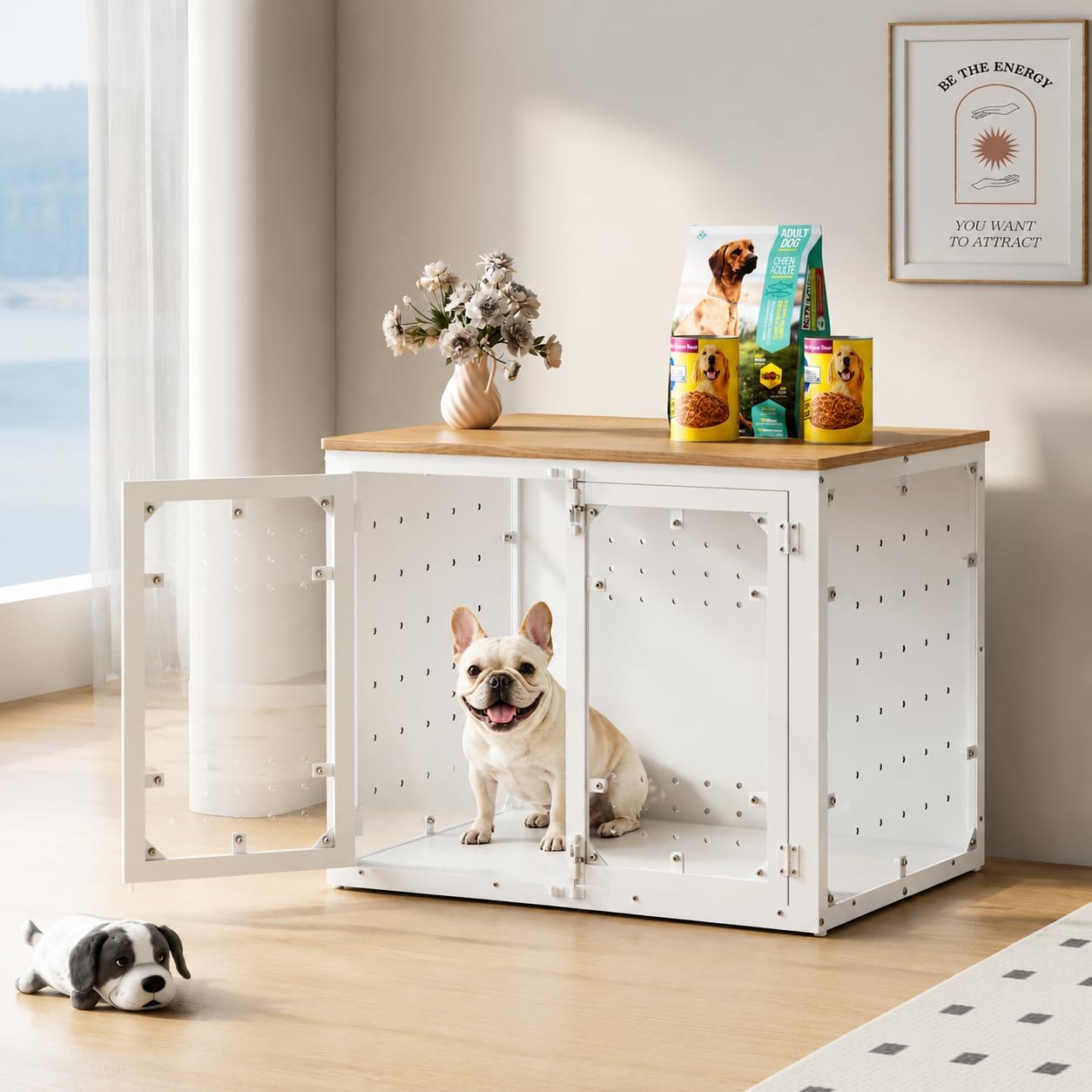 Easycom 31.5'' Dog Crate Furniture for Small and Medium Dogs, Relieve Separation Anxiety Dog Kennel Indoor with Dog Bed, Dog Cage for Living Room, Bedroom, and Balcony