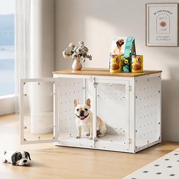 Easycom 31.5" Transparent Furniture Dog Crate for Small Dogs, with Cushion