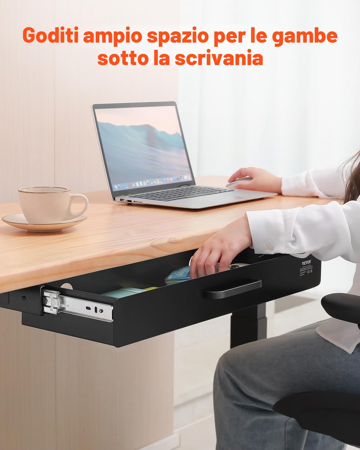 VEVOR Cassetto Estraibile Sotto Scrivania 635 x 232 x 75 mm Organizzatore Nascosto per Riporre Oggetti sulla Scrivania, Cassetto Portapenne Sotto Tavolo, per Postazioni di Lavoro da Ufficio, Nero