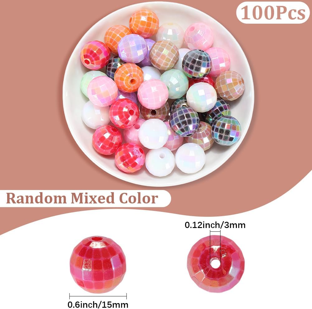 100PCS 16MM Acrylic Disco Ball Beads with Hole Round Resin UV Plating Iridescent Shiny Colorful Ab Color Opaque Loose Spacer Bead Bulk for Jewelry Making Bracelet Necklace DIY Crafts Supply - Image 2