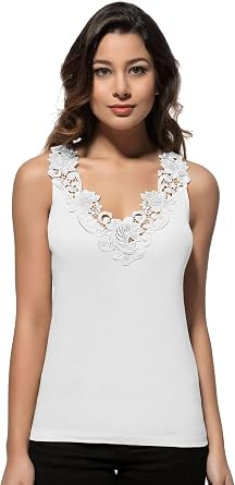 Womens Lace Trim Camisole Soft Breathable Undershirt Tank Top Layering Natural Cotton Sleeveless Cami Comfortable Daily Wear