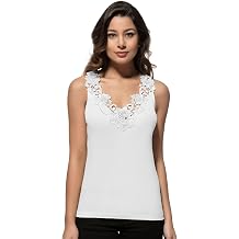 Womens Lace Trim Camisole Soft Breathable Undershirt Tank Top Layering Natural Cotton Sleeveless Cami Comfortable Daily Wear