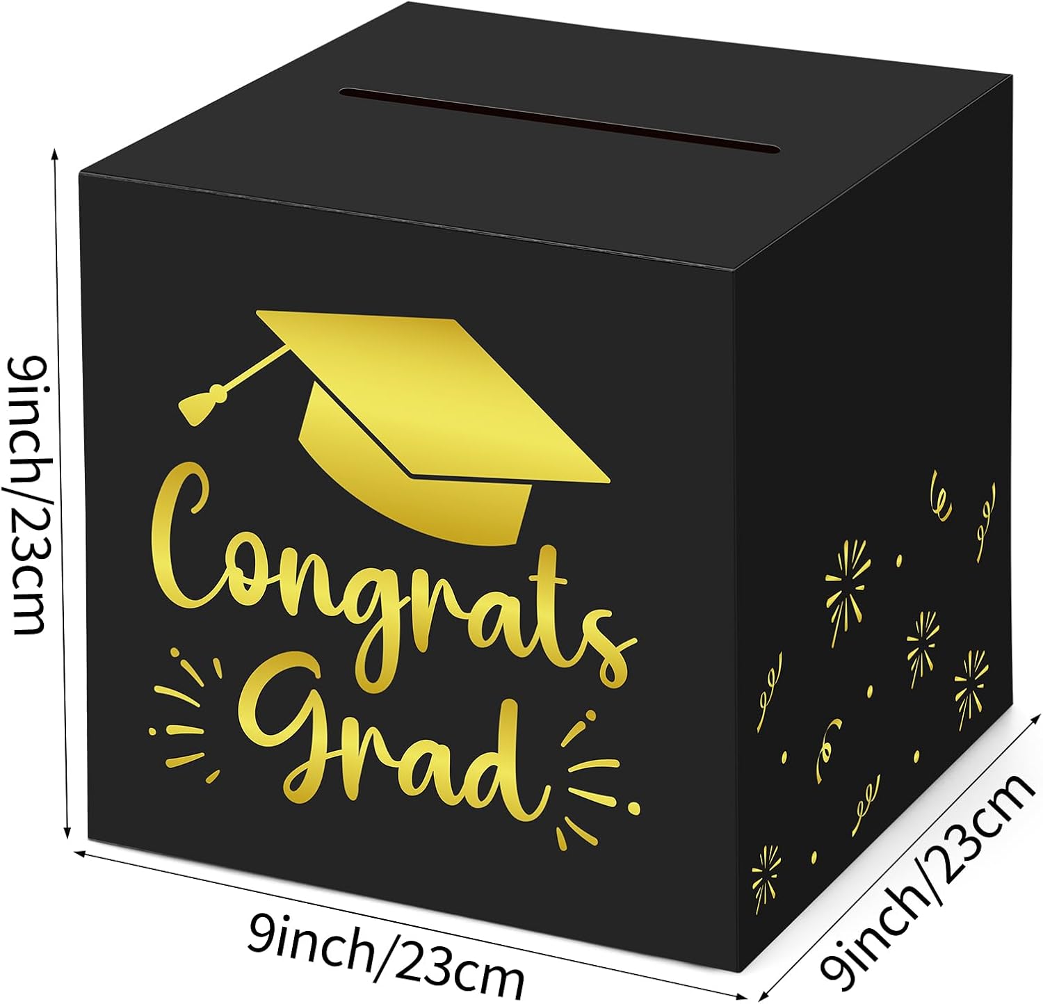 Black Graduation Card Box 9 Inches Class of 2026 Grad Cap Box Congrats Grad Foldable Cardboard Holder for High School College Graduation Party Decorations