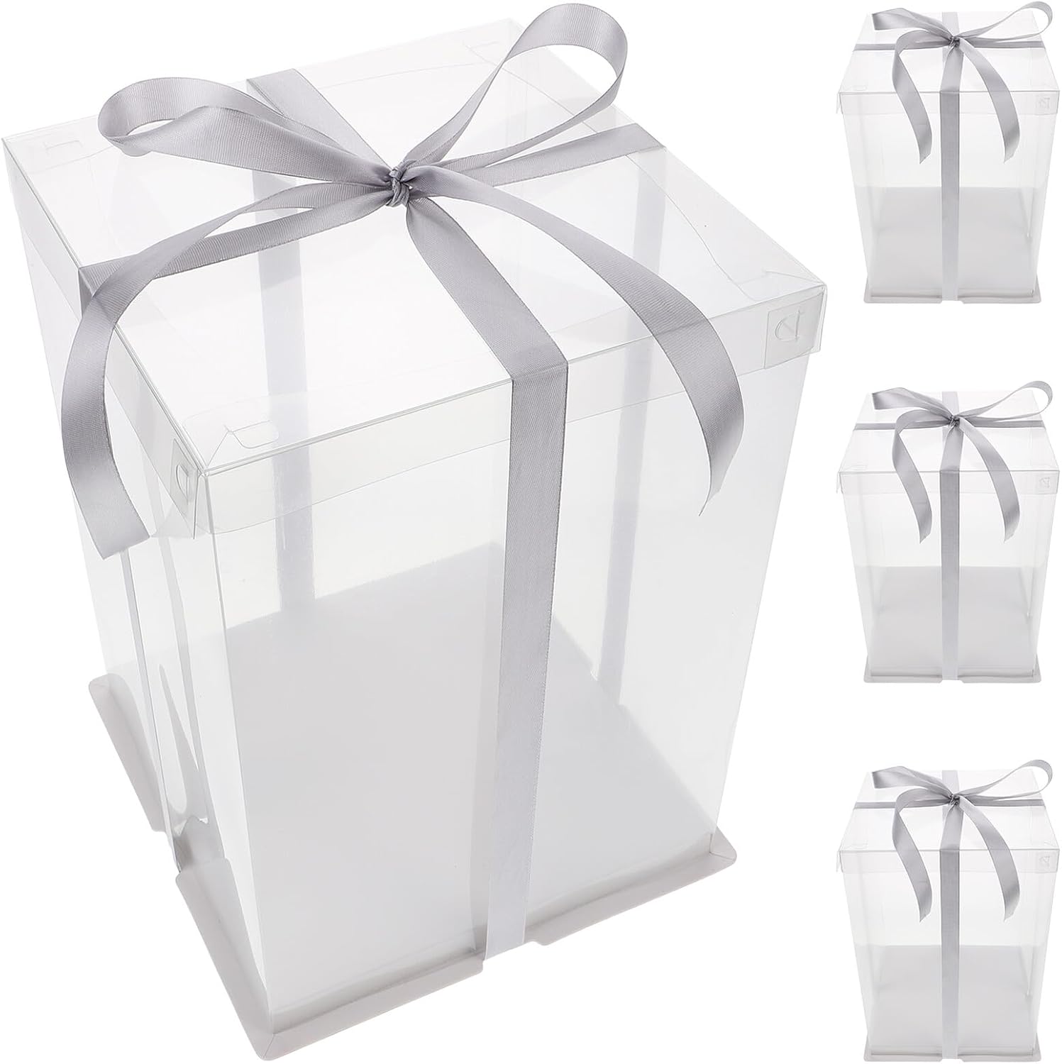 4 Pcs 8-inch Elevated Cake Boxes with Lids, Food-grade Plastic Birthday Cake Carriers for Bakery Packaging and Presentation Random Color