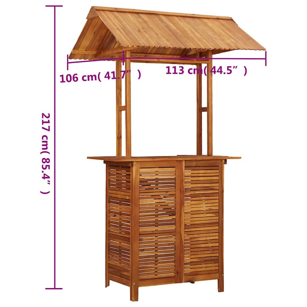 Zewnętrzny stół barowy z dachem z litego drewna akacjowego, 113 x 106 x 217 cm, stabilny stół ogrodowy na taras, balkon, do ogrodu i werandy, idealny do jedzenia, pikniku i na kemping z