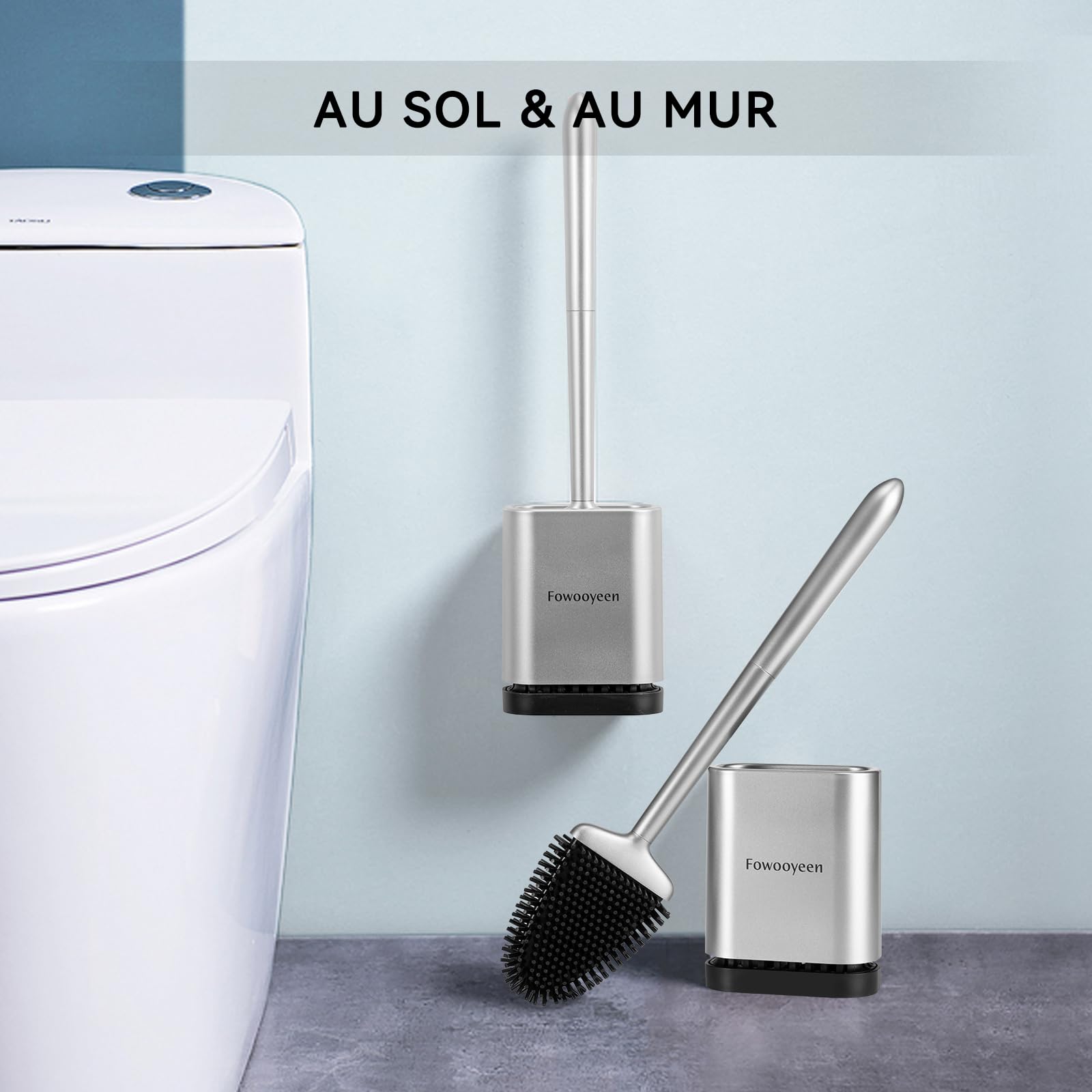 Brosse de toilette en silicone avec support à séchage rapide