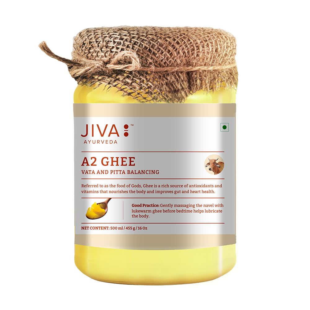 Jiva A2 Gir Desi Cow Ghee – 500 ML | Pure Desi Ghee | Bilona Curd Churned |Grass-fed Cultured Ghee| Pure, Natural, Healthy (Pack of 1) Jiva A2 Gir Desi Cow Ghee – 500 ML | Pure Desi Ghee | Bilona Curd Churned |Grass-fed Cultured Ghee| Pure, Natural, Healthy (Pack of 1)