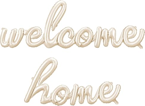 Welcome Home Balloons Banner PartyDeco 101.5 x 21.5 Inch Welcome Home Foil Balloon Script, Satin Finish Decoration for New Baby, Baby Shower, Homecoming Party Decor, Air Inflated No Helium