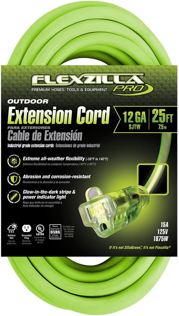 Legacy Manufacturing FZ512825 Flexzilla Pro Extension Cord, 12/3 Awg Sjtw, 25