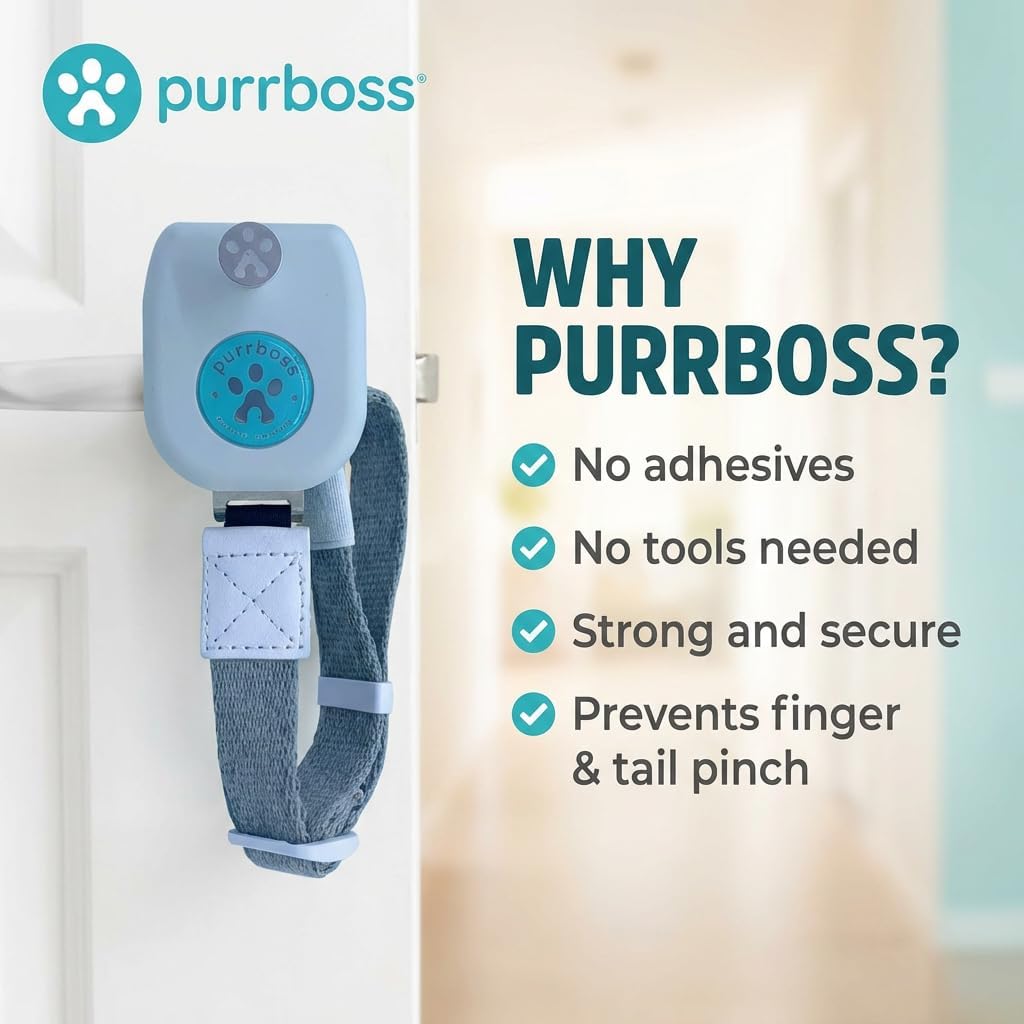 Adjustable Cat Door Latch to Keep Rooms Accessible for Pets, Dog-Proof Pet Gate Alternative for Feeding & Litter Box Areas, Strongest, Portable & No Tools or Adhesives