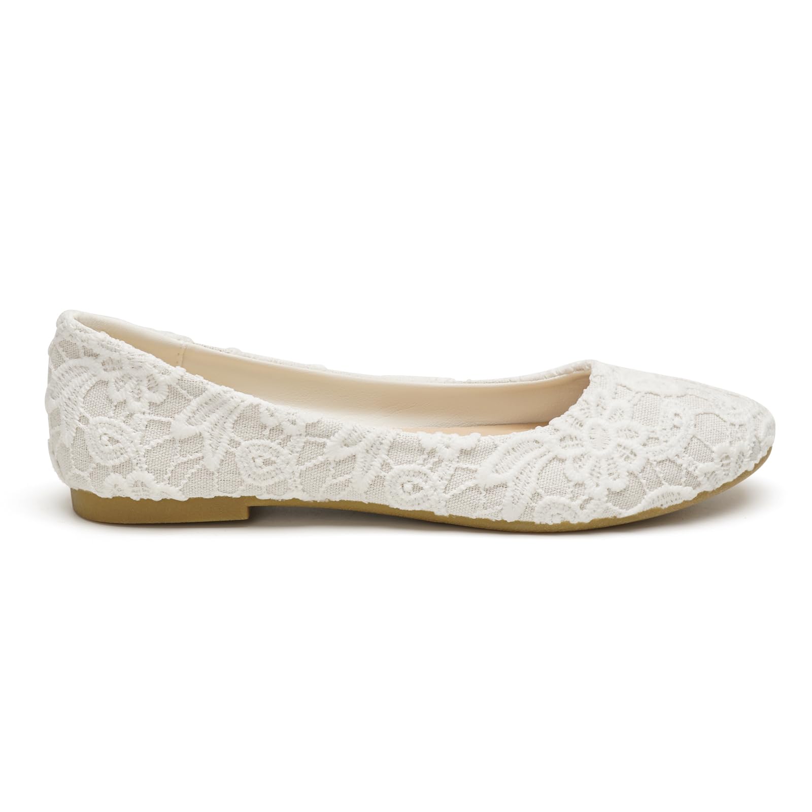 GLAMORA Ballerines Femme Dentelle Ajourée Bout Rond Coupe Étroite Chaussures Plates Respirantes Confortables Légères Souples Élégantes Antidérapantes Slip-on