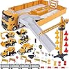 Baufahrzeuge Kinder groß LKW Fahrzeug Spielzeug mit Kran Spielzeug Bagger Dampfwalze Planierraupe Lastwagen Betonmischer Gabelstapler Konstruktionsfahrzeuge Geschenk für Kinder Jungen 4 5 6 7 8 Jahre