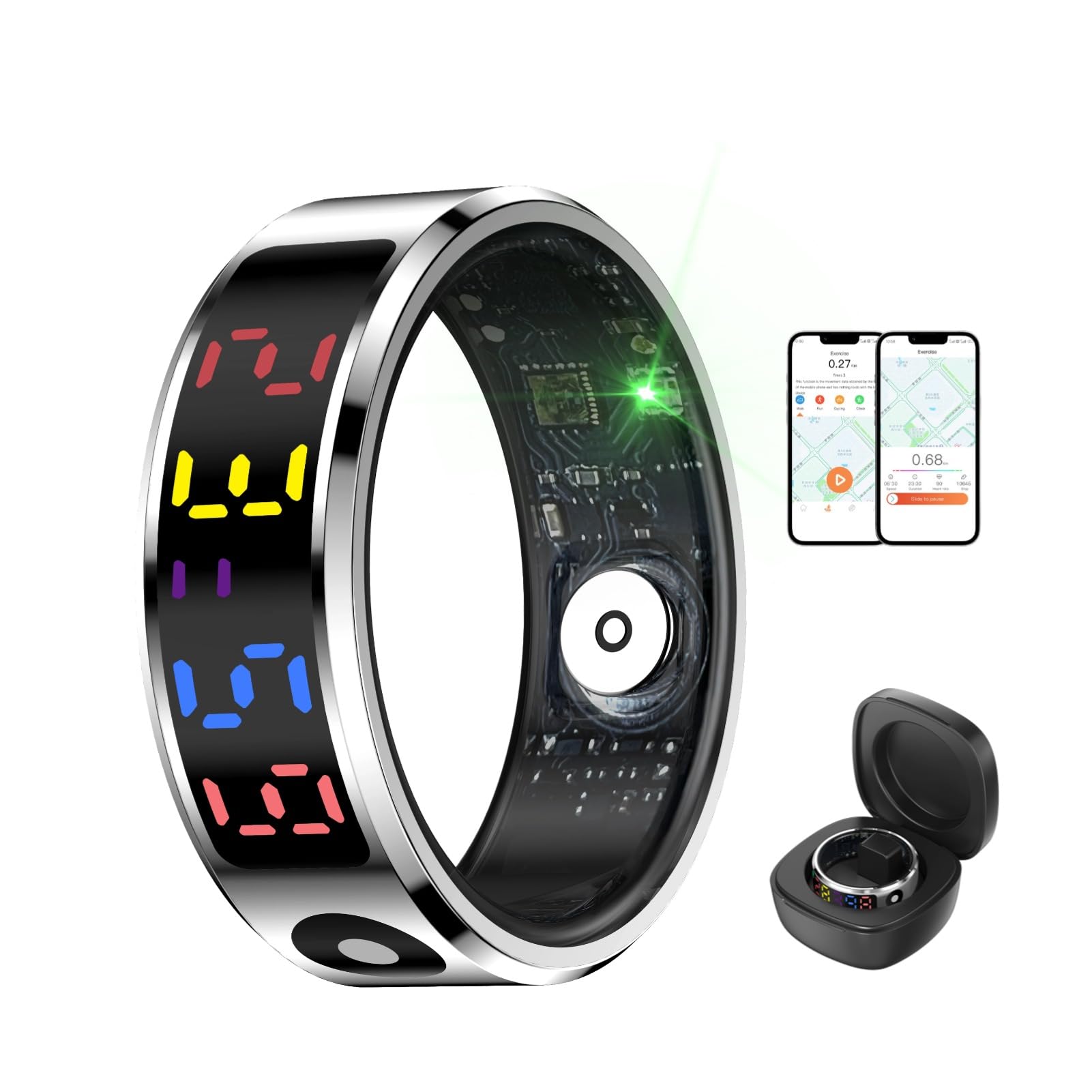 Smart Ring Health Tracker, Touch Control Fitness Ring mit Farbanzeigebildschirm, IP68 Edelstahl Smart Health Ring für die Schlafüberwachung, Telefon -App -Support (#8) (#9) (#10) (#11) (#12)