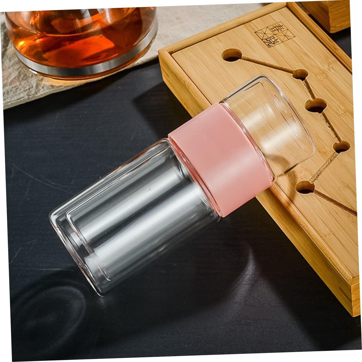 PRETYZOOM Double Wall Tea Infuser Bottle High Temperature Resistant Portable Tea Separation Cup for Loose Leaf Brewing for Travel and Home Use Pink