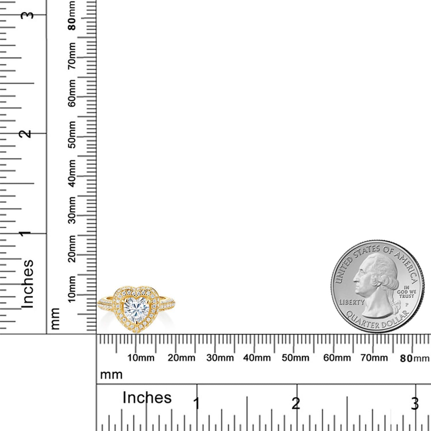 Gem Stone King 18K Yellow Gold Plated Silver White Moissanite Heart Shape Ring For Women (1.42 Cttw)