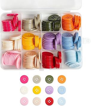 180 Pcs 4 Holes Craft Buttons, 15 Colors Assorted Buttons for Sewing, Resin Round Manual Button for DIY Decoration 20mm