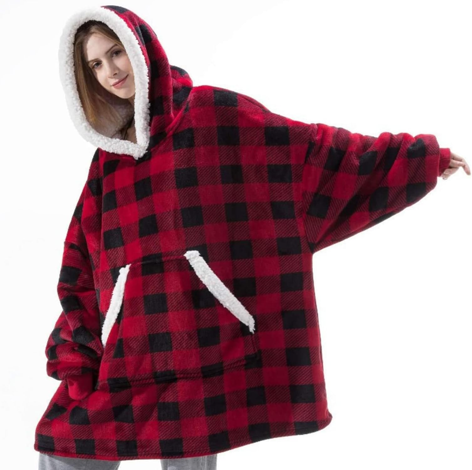 Unisex Hoodie Blanket Sweatshirt,Sherpa Giant Pullover with Large Front Pocket,Ultra Soft Sherpa Fleece Warm,Oversized Wearable Blanket Hoodie,TV-Blanket For