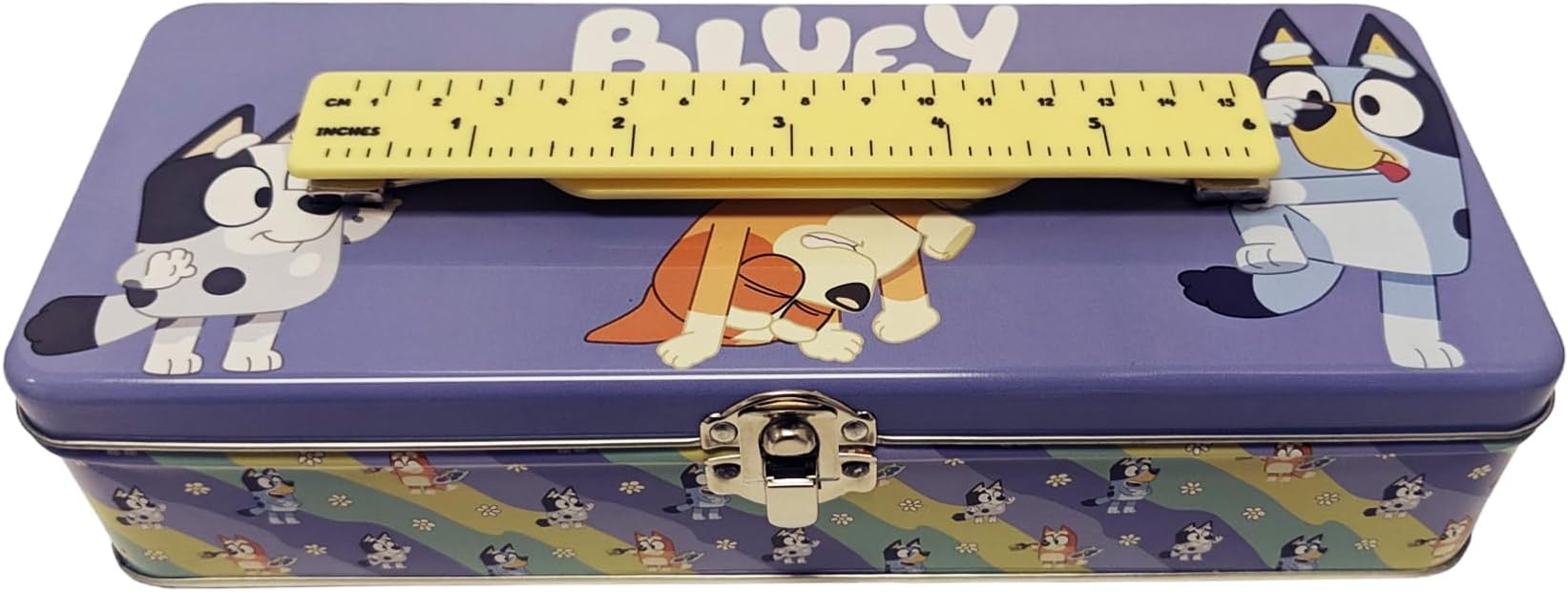 Tin Box Company Large Storage Box with Ruler Handle, Bluey