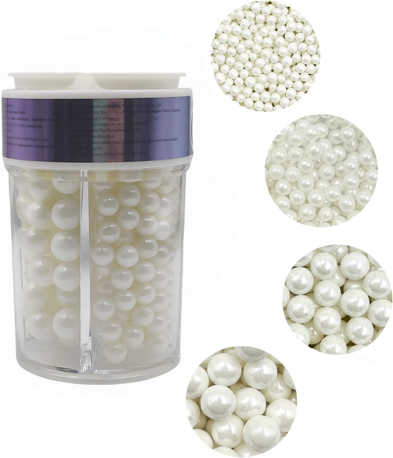 - 4 in 1 Edible White Pearl Sugar Sprinkles 6 oz, 4 sizes Candy Pearls Ideal for Baking, Cake and Cupcake Toppers, Cookie Decoration, Ice Cream Topping, Wedding Shower Valentines Halloween Christmas