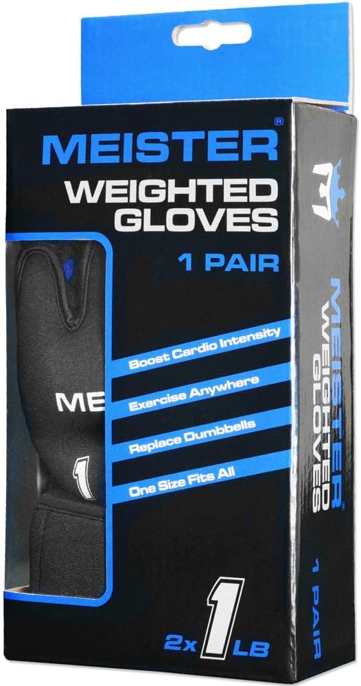 Meister Elite 1lb Weighted Gloves for Cardio & Heavy Hands - Black | Ergonomic open-palm one pound gloves to boost workout intensity for shadow boxing, running, walking, cycling & more