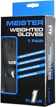 Meister Elite 1lb Weighted Gloves for Cardio & Heavy Hands - Black | Ergonomic open-palm one pound gloves to boost workout intensity for shadow boxing, running, walking, cycling & more