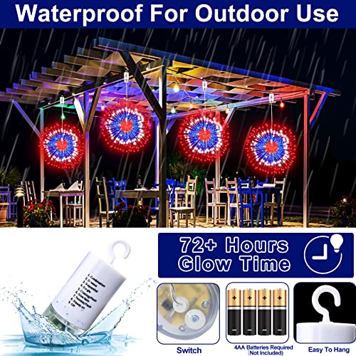 [ Timer & 8 Flash Modes ]2 Pack Patriotic Firework Lights 4Th Of July Decoration Red White Blue 240 Led Copper Wire Starburst String Fairy Lights Battery Operated For Independence Day, Memorial Day #TOP3