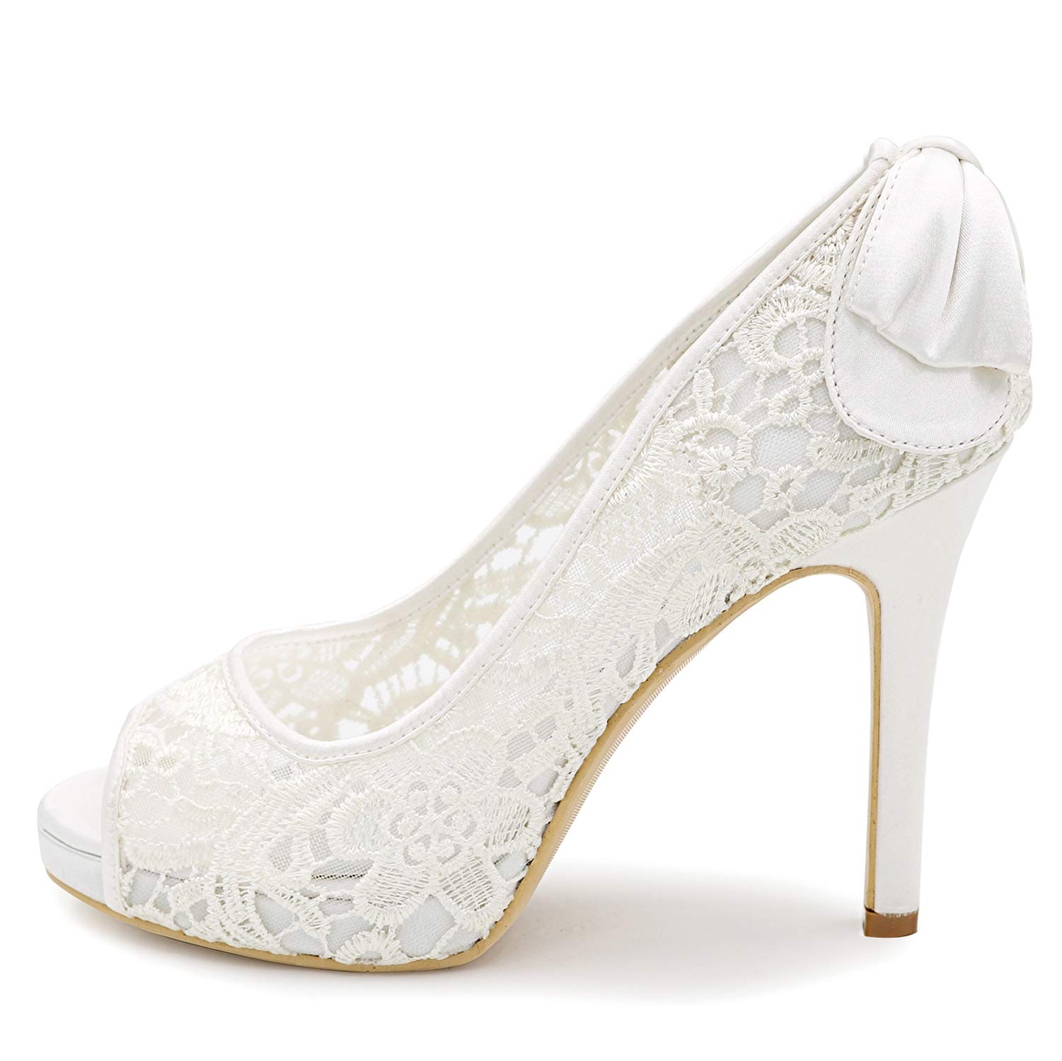 Scarpe da Sposa in Pizzo, Abito da Sposa per Donne, décolleté con Punta Aperta, Scarpe con Tacco Alto per Donne, Abiti da Cerimonia con Nastri Bassi.