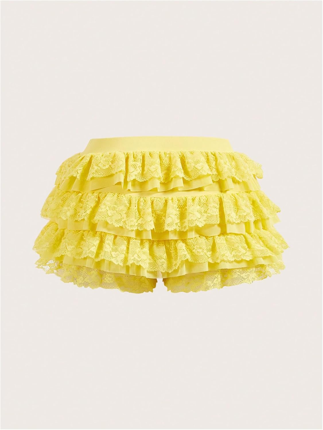 Women's Y2k Ruffle Shorts Lace Lolita Bloomers Elastic Waist Bow Front Shorts Micro Boyshorts Solid Yellow Small - Image 2