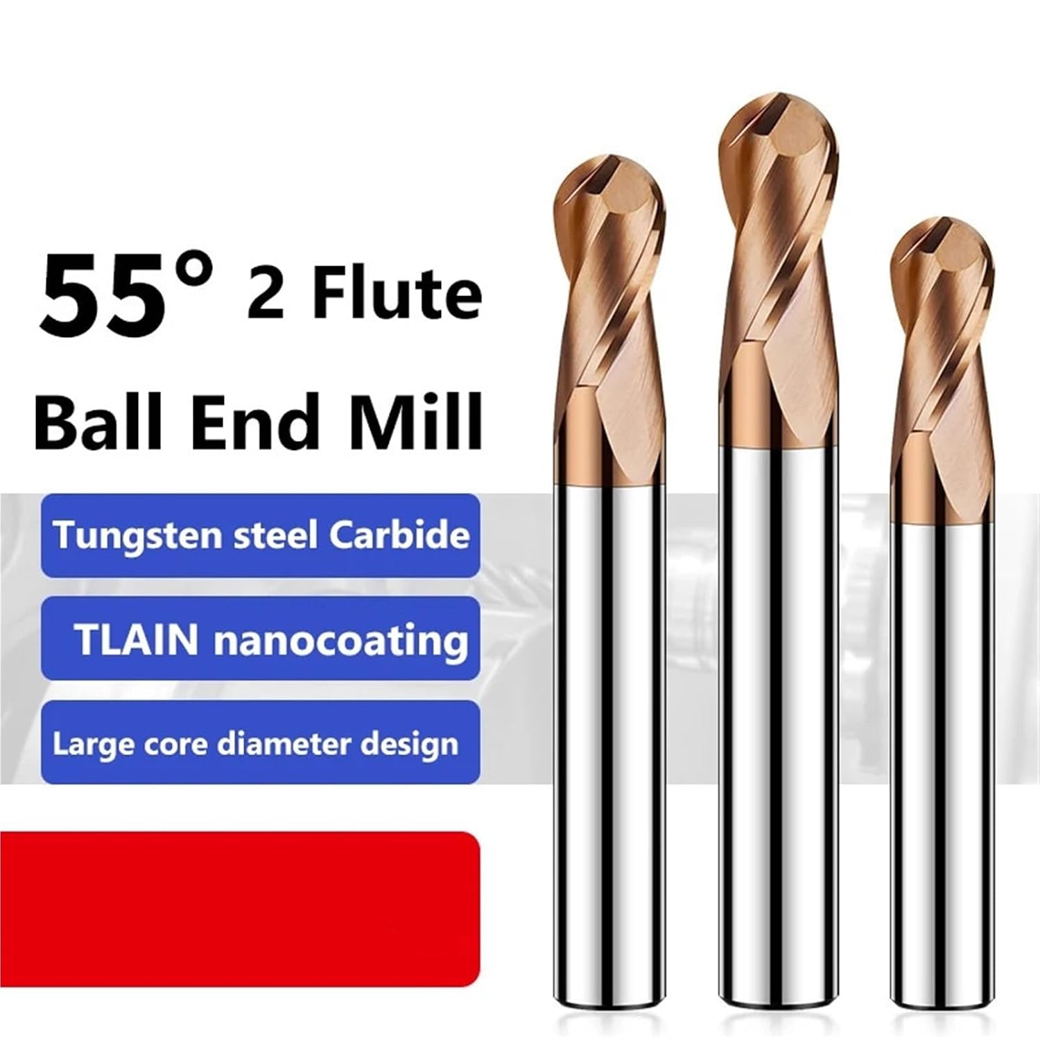 Ball Nose End Mill Long Tungsten Carbide Cutter CNC Router Bit Milling Tools R0.5 R1 R2 R3 R4 R6 8 10 R12 HRC55 2 Flute(1 PCS,R3x12xD6x100L)