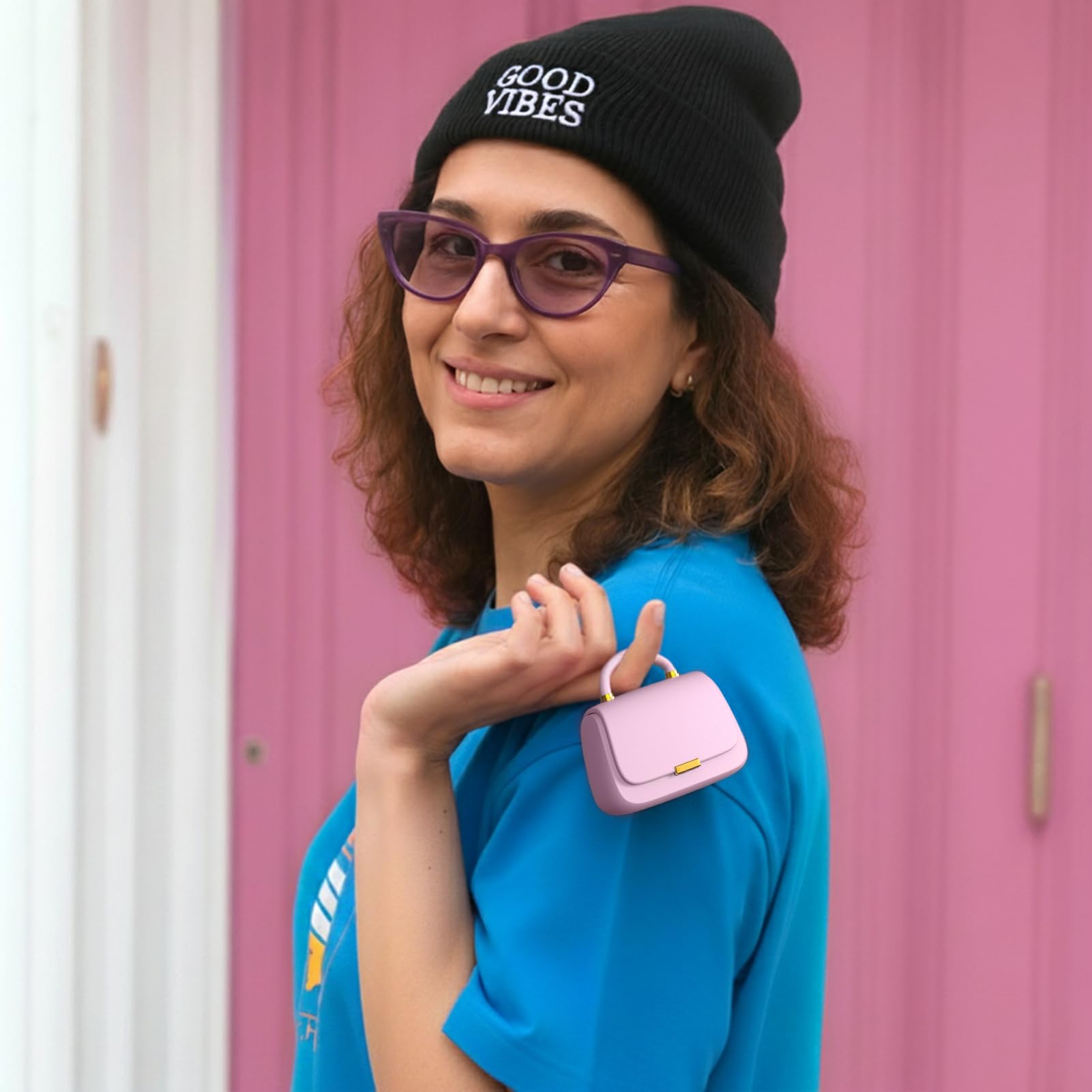 ANCwear Écouteurs Bluetooth 5.4 in-Ear, Étui Façon Sac à Main, Rose
