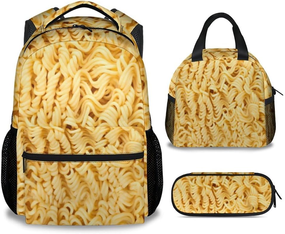 Pizza Backpack Set, 3PCS School Backpacks Matching Combo for Girls, Cute Red Bookbag and Pencil Pouch Bundle for Teens