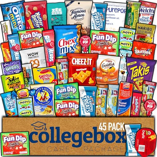 COLLEGEBOX Snack Box (45 Count) Christmas Variety Pack Care Package Gift Basket Adult Kid Guy Girl Women Men Birthday College Student Office School