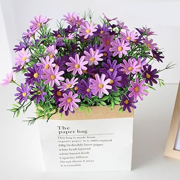5 Pcs Real Touch Artificial Daisy Flowers Fake Bouquet Without Vase for Office Family Party Home Wedding Decor,Exquisite Simulated Flowers Faux Floral Chrysanthemum Bouquet Pack for GiftPurple