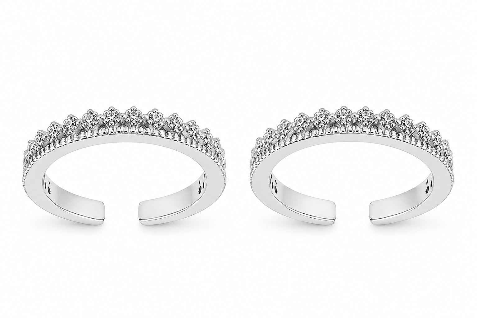 sahiba gems 925 Sterling Silver Designer Toe Rings for Women | Crown Style Zircon Cz Band Bichiya | Pair of 2 | Lightweight & Skin Friendly I Not Turn Black-picture-11
